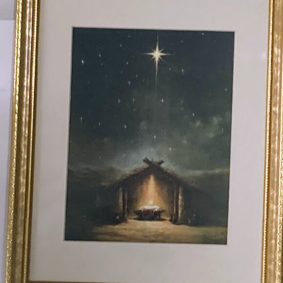 Framed Manager Nativity Print Star of Bethlehem 11x14" Gold Decorative - Picture 1 of 3